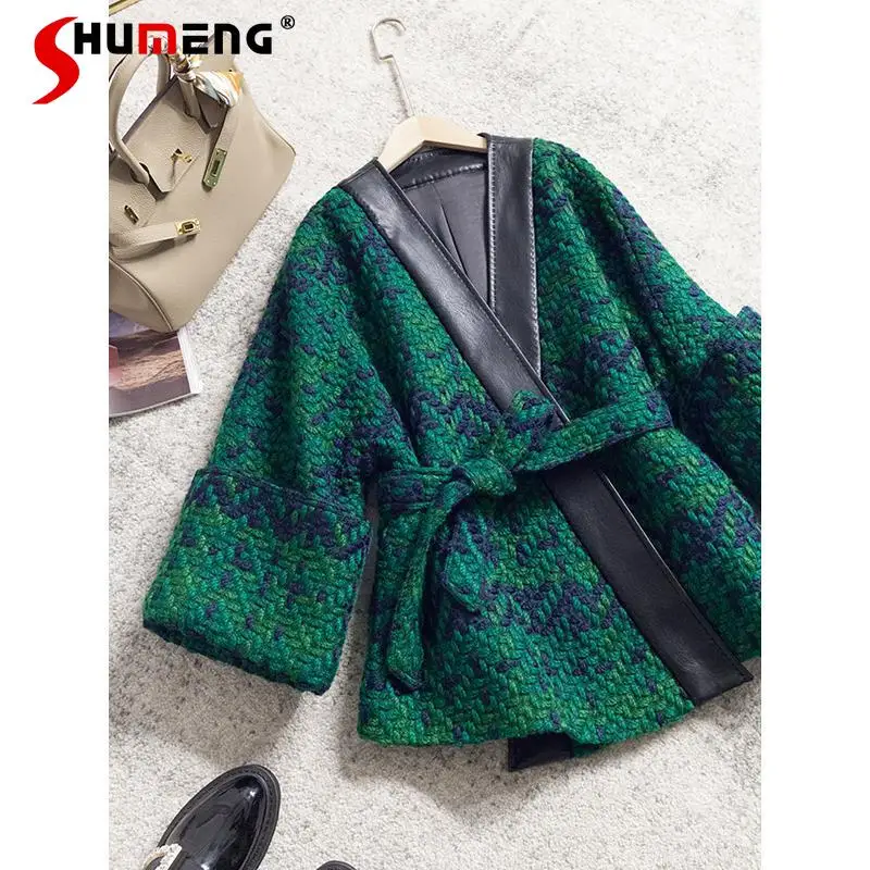 Casual Loose Green Tweed Jackets French Women 2023 Autumn Coats Sashes Long Sleeve Slim Pu Leather V Neck Mid-length Vest Jacket
Casual Loose Green Tweed Jackets French Women 2023 Autumn Coats Sashes Long Sleeve Slim Pu Leather V Neck Mid-length Vest Jacket
