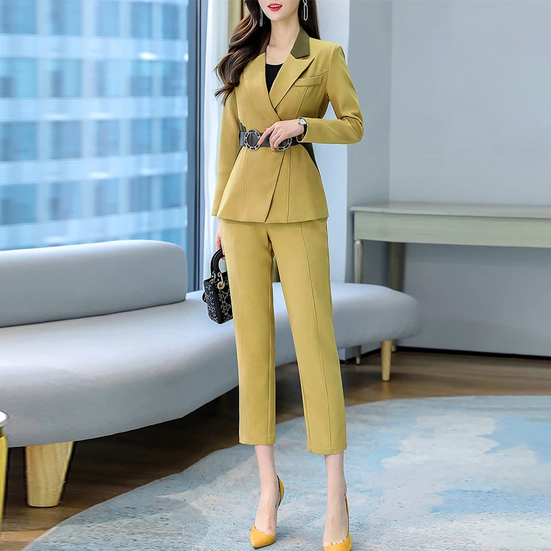 Spring Autumn Newest Office Lady Designer Suit Set Women's Belt Blazer Coats Jackets And Pencil Pants Suit 2 Pieces Sets
Spring Autumn Newest Office Lady Designer Suit Set Women's Belt Blazer Coats Jackets And Pencil Pants Suit 2 Pieces Sets