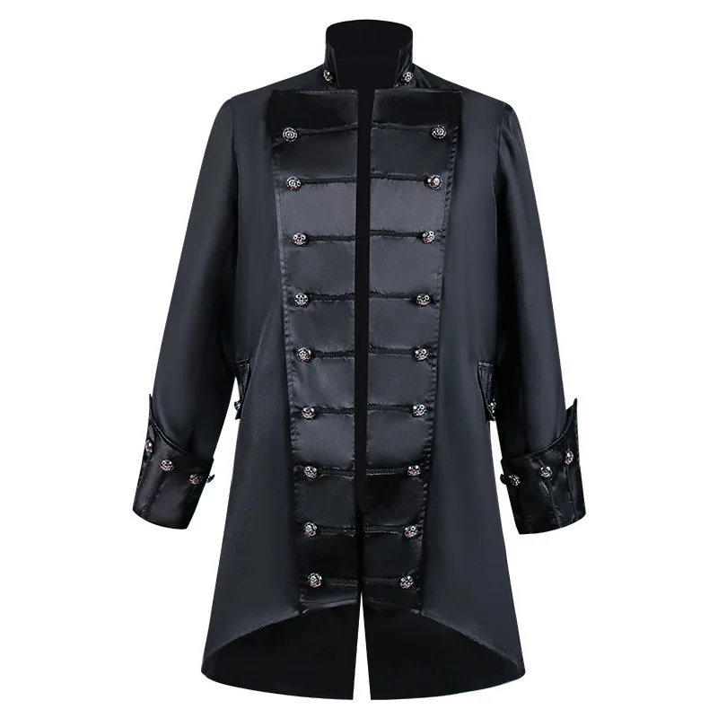 

Vintage Halloween Medieval Steampunk Assassin Elves Pirate Costume Adult Men Black Long Split Jacket Gothic Armor Leather Coats