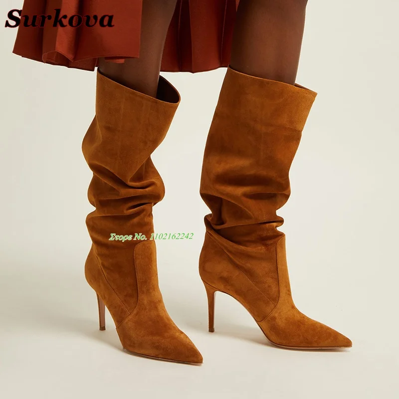 Spring Retro Brown Suede Long Boots Pointed Toe Stiletto Pleated Casual And Comfortable Slip-On High Boots Fashion Women'S Boots
Spring Retro Brown Suede Long Boots Pointed Toe Stiletto Pleated Casual And Comfortable Slip-On High Boots Fashion Women'S Boots