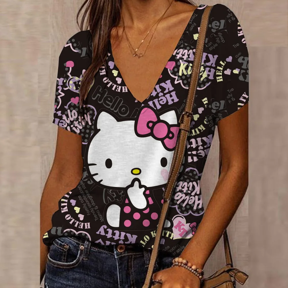 Summer Women's Hello Kitty T-shirt Short Sleeved Pullover Women's Slim Fit Casual T-shirt Cutting Top Women's T-shirt
Summer Women's Hello Kitty T-shirt Short Sleeved Pullover Women's Slim Fit Casual T-shirt Cutting Top Women's T-shirt