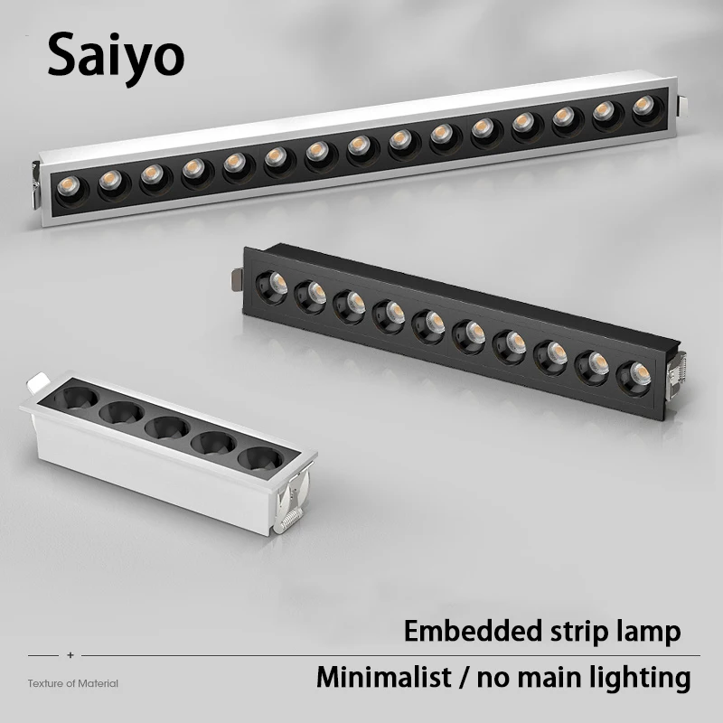 

Saiyo LED Spotlights Recessed Long Strip Downlight Aluminum Ceiling Grille Lamp 110V 220V Line Lights For Home Indoor Lighting