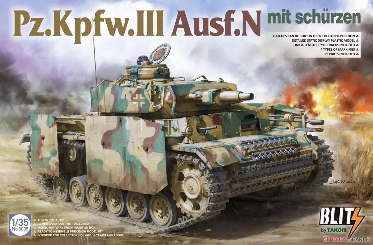 

Takom 8005 1/35 Scale Pz.Kpfw.III Ausf.N mit Schürzen Tank Model Kit