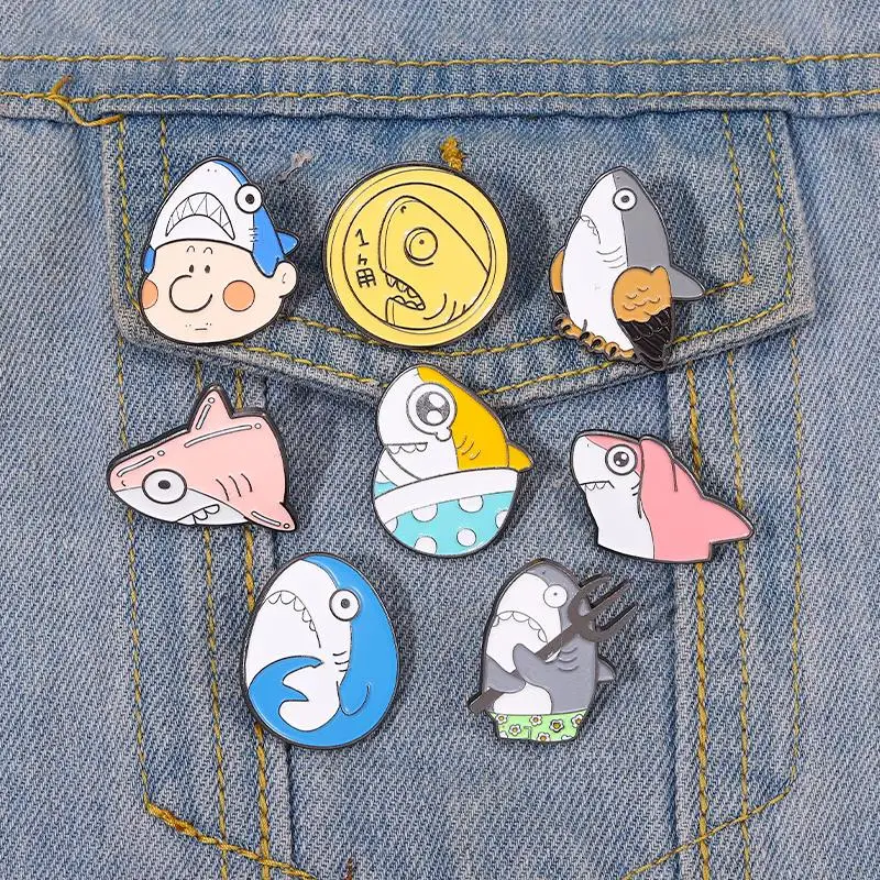 

Funny Shark Enamel Pins Custom Owl Coin Trident Brooches Lapel Badges Cartoon Lovely Animal Jewelry Gift for Kids Friends