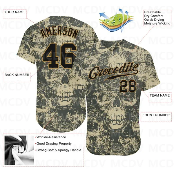 

Custom 3D Pattern Halloween Skulls Authentic Baseball Jersey