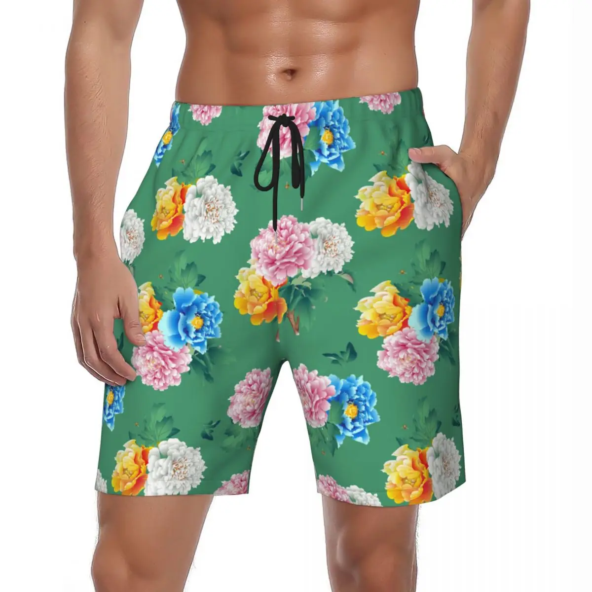 

Northeast Printing Board Shorts Summer Peony Flower Running Surf Beach Shorts Men Quick Dry Hawaii Large Size Swimming Trunks