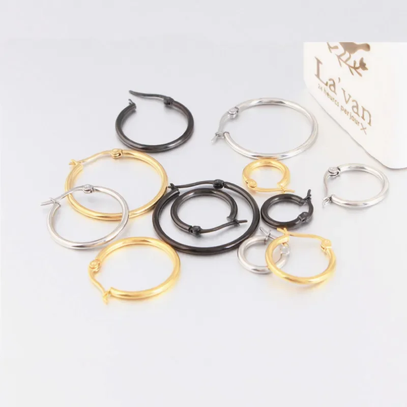 

Fashion Women Men Punk Loop Hoop Pendientes Color Gold Black Stainless Steel Round Circle Huggie Earrings Brincos Jewelry