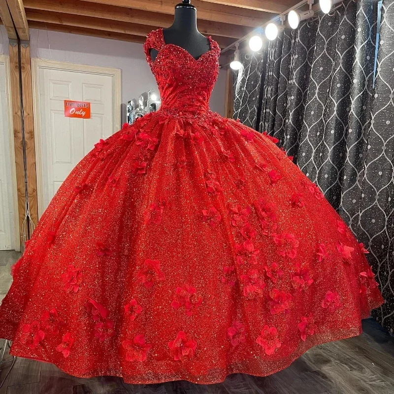 Red Quinceanera Dresses 3D Floral Beading Crystal Lace Flowers Glitter Princess Birthday Party Gowns Corset Vestidos De 15Años
Red Quinceanera Dresses 3D Floral Beading Crystal Lace Flowers Glitter Princess Birthday Party Gowns Corset Vestidos De 15Años