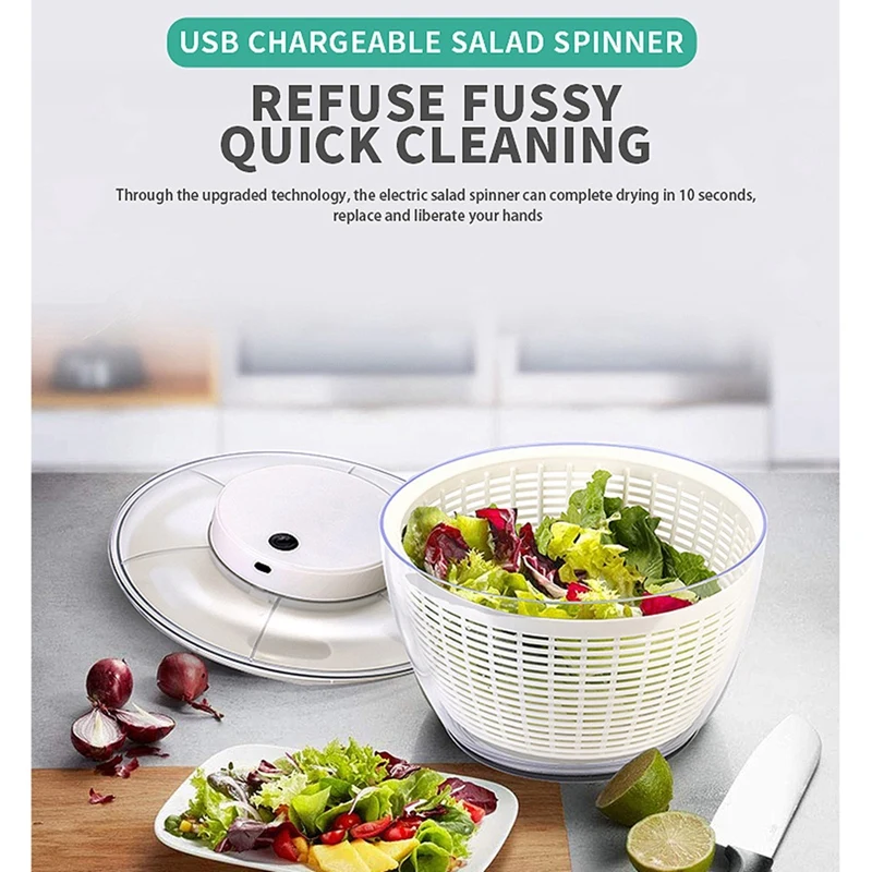 Electric Salad Spinner Food Strainers Salad Making Tool Automatic Multifunctional Vegetable Salad Ehydrator
Electric Salad Spinner Food Strainers Salad Making Tool Automatic Multifunctional Vegetable Salad Ehydrator