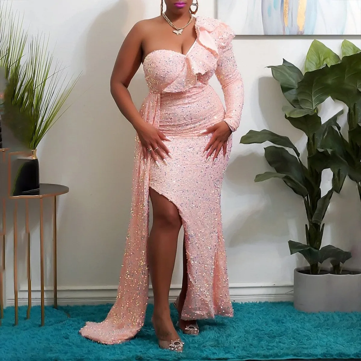 Elegant Long Dresses for Women Luxury 2022 Pink Sequined Ruffles High Split One Shouder Floor Length Evening Party Wedding Guest
Elegant Long Dresses for Women Luxury 2022 Pink Sequined Ruffles High Split One Shouder Floor Length Evening Party Wedding Guest
