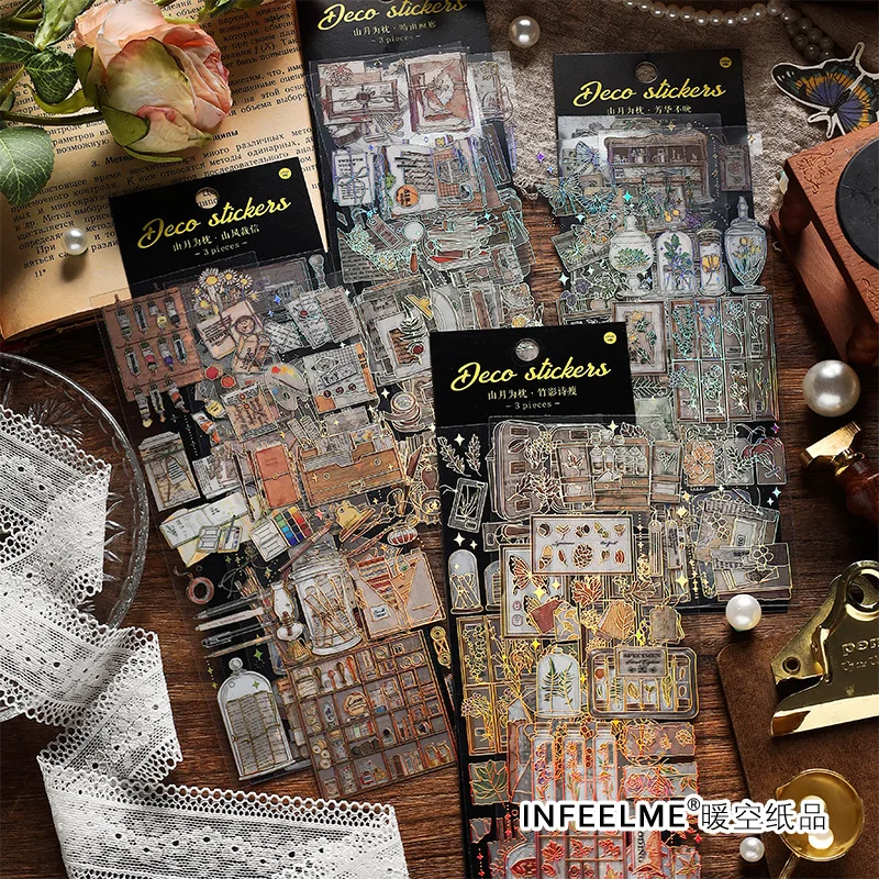 3 pcs/pack Mountain Moon Pillow Series PET Stereo Gold Foil Stickers Fresh and Retro Artistic Journal Material Stickers
3 pcs/pack Mountain Moon Pillow Series PET Stereo Gold Foil Stickers Fresh and Retro Artistic Journal Material Stickers