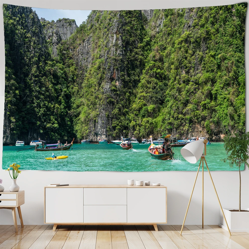 

Seaside coastal landscape tapestry wall hanging psychedelic scene art printed tapestry hippie bohemian decoration wall tapestry