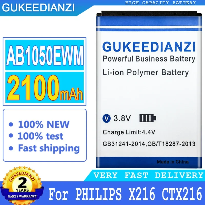 Сменный аккумулятор GUKEEDIANZI, 2100 мАч, AB1050EWM для Philips Xenium X216 CTX216 Big Power Bateria, номер отслеживания
Сменный аккумулятор GUKEEDIANZI, 2100 мАч, AB1050EWM для Philips Xenium X216 CTX216 Big Power Bateria, номер отслеживания