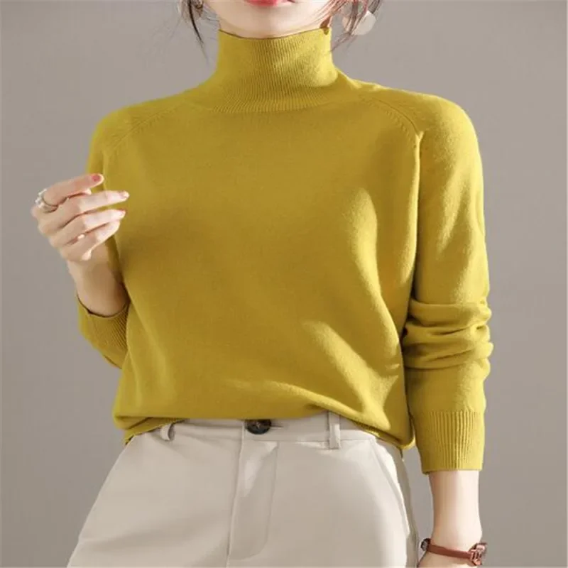 

Woolen sweater for women new high necked top autumn and winter 2023, long sleeved women's wool warm knitwear