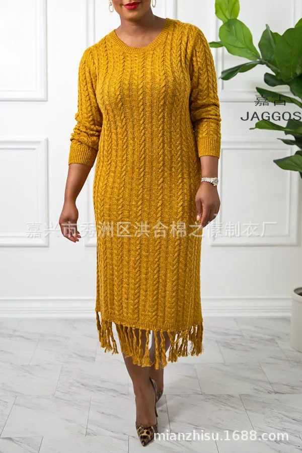 Mid-length Sweaters for Women Knit Dress O-neck Tassel Woolen Sweater Women's Knitted Patchwork Versatile Long Sleeve Dresses
Mid-length Sweaters for Women Knit Dress O-neck Tassel Woolen Sweater Women's Knitted Patchwork Versatile Long Sleeve Dresses