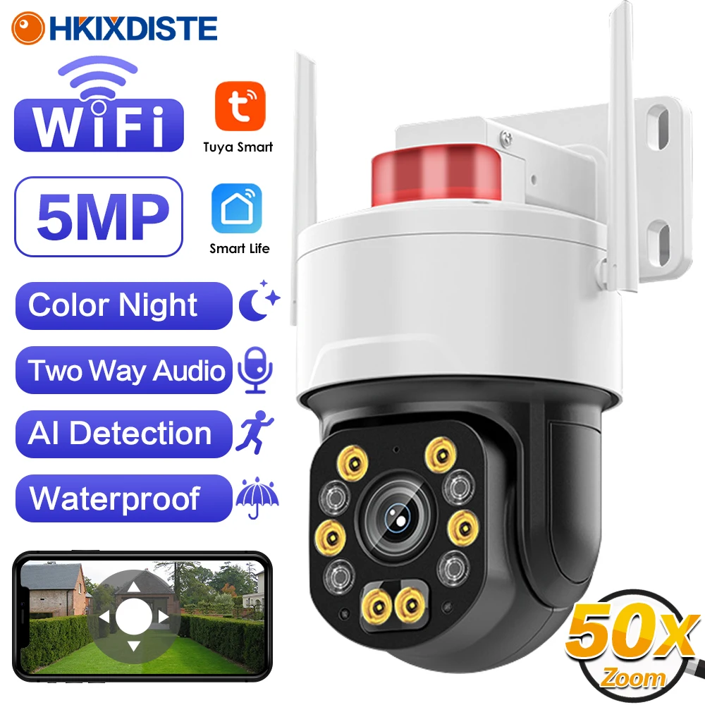 

Smart Life 5MP 50X Zoom Wifi IP Security Camera Speed Dome Outdoor Tuya Auto Tracking PTZ Wireless CCTV Surveillance Camera P2P