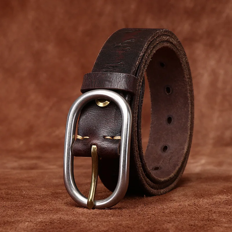 

3.3CM Genuine Leather Belt for Men High Quality Stainless Steel Needle Buckle Jeans Cowskin Casual Belts Cowboy Waistband Male