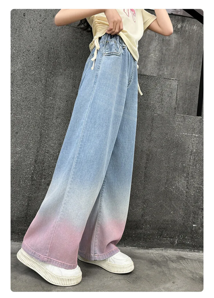 جينز كبير للمراهقين والبنات لعام 2024 بنطال جينز واسع الساق للأطفال والبنات متدرج اللون ملابس خارجية للأطفال سراويل طويلة ملابس للفتيات من 4 إلى 12 سنة جينز كبير للمراهقين والبنات لعام 2024 بنطال جينز واسع الساق للأطفال والبنات متدرج اللون ملابس خارجية للأطفال سراويل طويلة ملابس للفتيات من 4 إلى 12 سنة