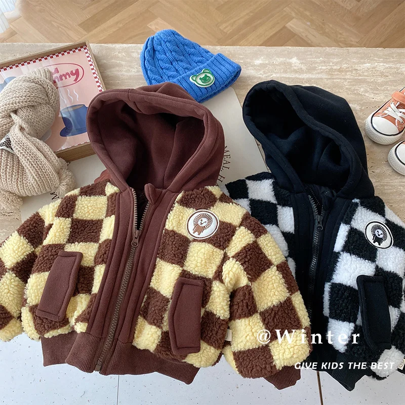 Winter Baby Boys Lambswool Thicken Hooded Jacket Outerwear Kids Plaid Coat Tops Children Clothes Toddler Girls Jackets Overcoat
Winter Baby Boys Lambswool Thicken Hooded Jacket Outerwear Kids Plaid Coat Tops Children Clothes Toddler Girls Jackets Overcoat