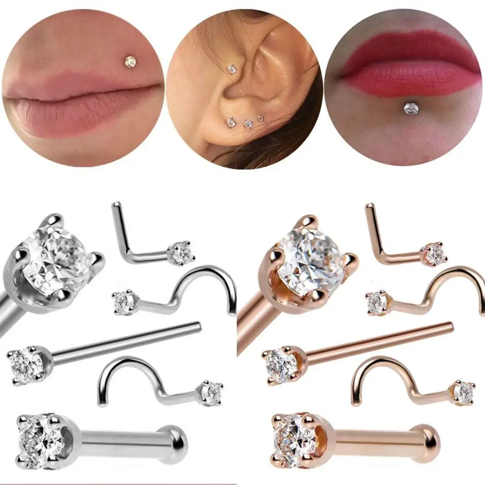

Fashion Thin Tiny Body Piercing Rhinestone Nostril Ring Nose Stud Body Jewelry Nose Nail Accessories