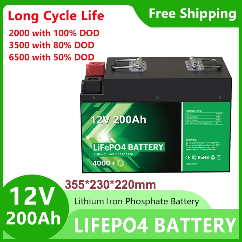

12V 200AH LiFePO4 Battery 6000 Cycles Lithium Iron Phosphate Battery For RV Campers Solar Golf Carts Marine