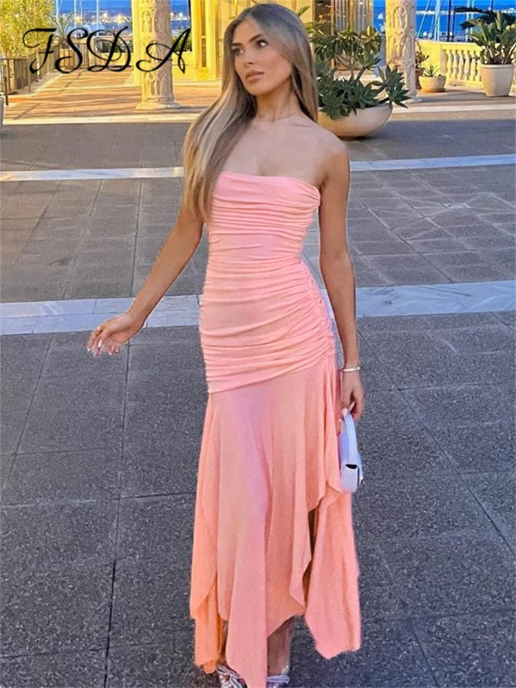 FSDA Folds Strapless Backelss Midi Bodycon Dress Women Summer Sexy Sleeveless Elegant Party Dresses Club Outfits
FSDA Folds Strapless Backelss Midi Bodycon Dress Women Summer Sexy Sleeveless Elegant Party Dresses Club Outfits