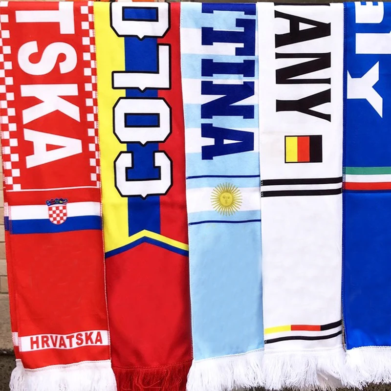 

National Team Football Scarf Flag Pattern Tassel Streamer Cherring Banner Soccer Game Sports Fans Party Decor Scarves Souvenir