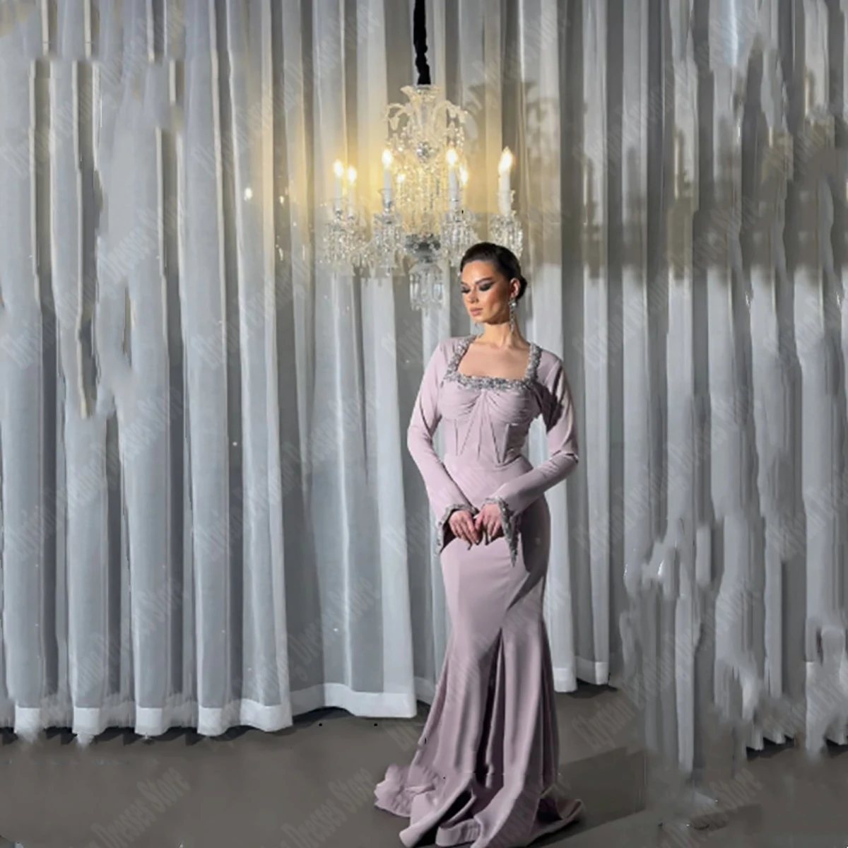 

Elegant Light Purple Lady Evening Dresses Fang Ling Celebrity Banquet Gowns Newest Water Diamond Inlay Women Vestidos De Noche