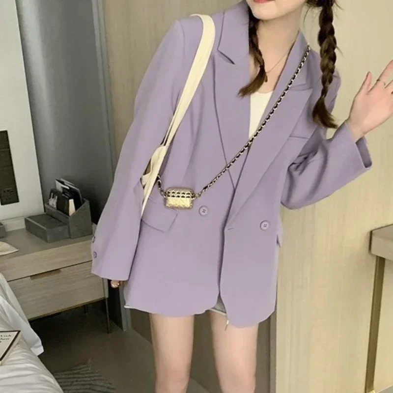 

Long Jacket Dress Purple Blazer Woman Solid Outerwears Coats for Women Over Loose Pink Clothes with Free Shipping Spring Bring
