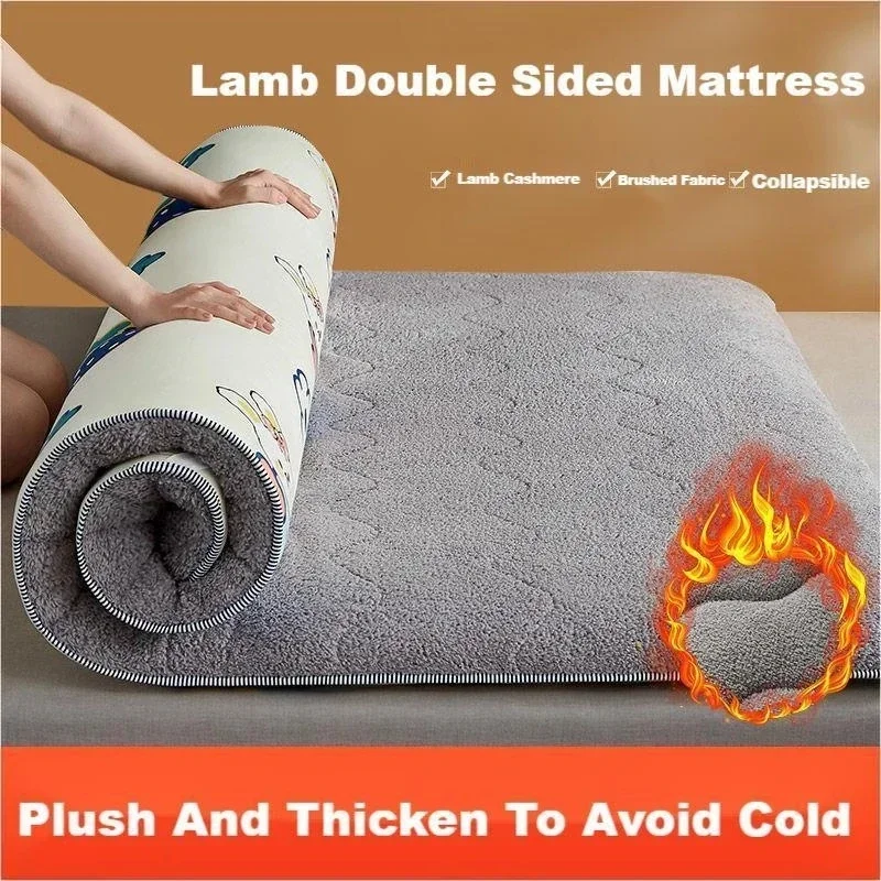 

Warm Lamb Fleece Mattress Upholstered Bed Tatami Mattress Topper Winter Student Dormitory Sleeping Pad Single Double Floor Mat