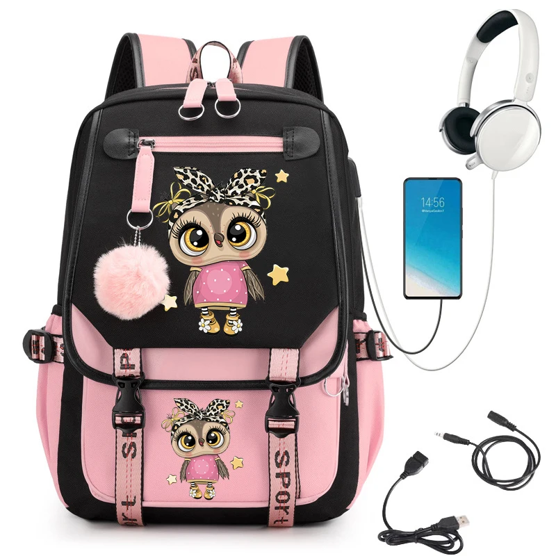 

Teenage Bookbag Nylon Bag Rucksack Fashion Girl Backpack Women Shoulder Bag Owl Cute High School Schoolbag Black Bagpack Mochila