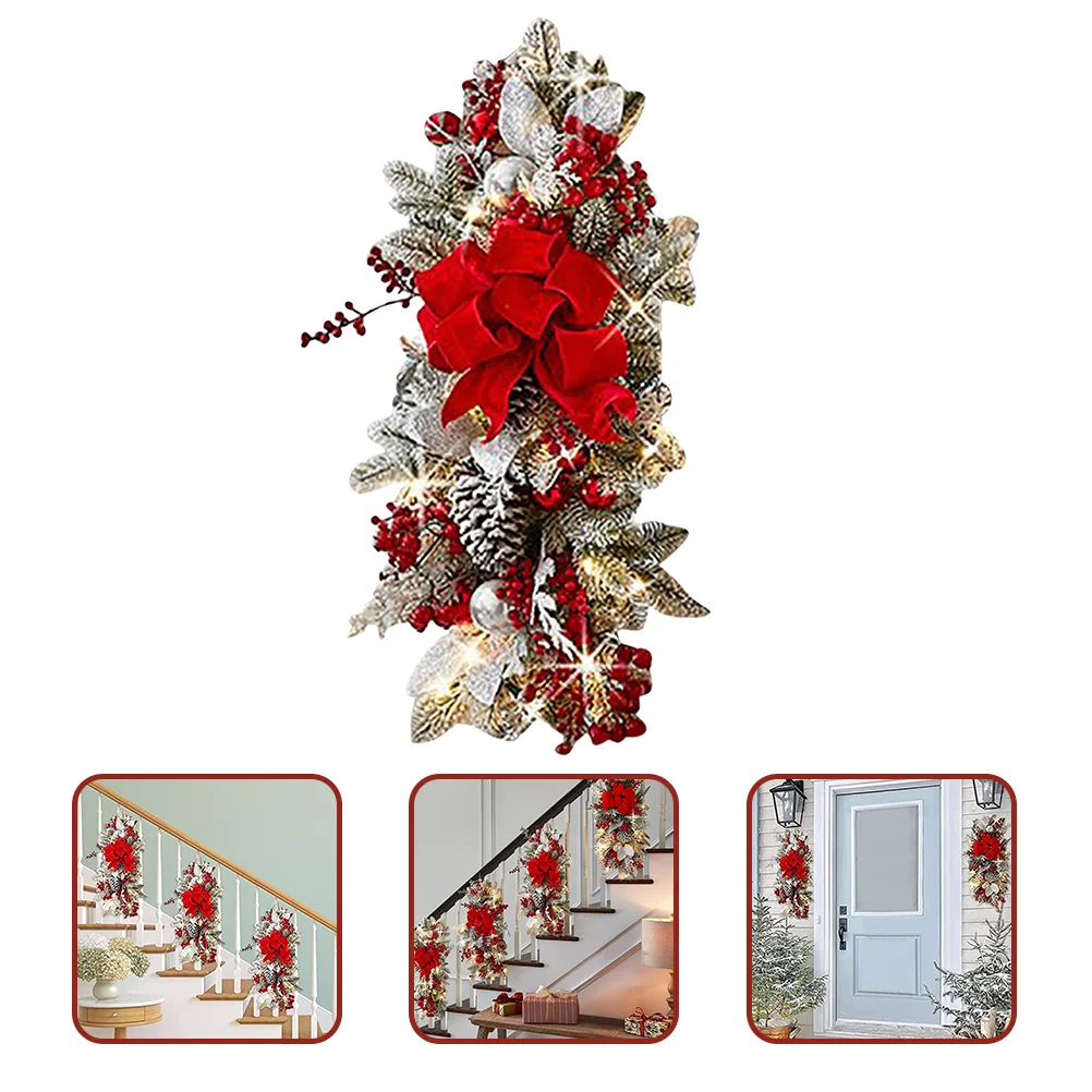 

Pre-Lit Artificial Christmas Teardrop Lights 60X30Cm Decorated Berry Clusters Frosted Branches Collection Xmas Wall