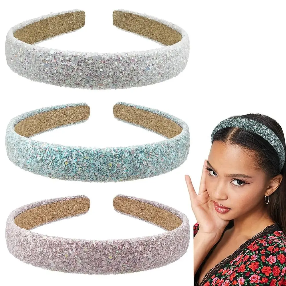 

Sparkly Glitter Sequins Headband Fashion Non-slip Headwear Wide Headbands Craft Cloth Hair Hoop Woman Girls