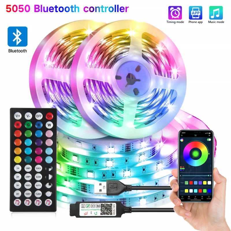 1m-30m USB Led Strip Light 5050 RGB LED Lights 5V Bluetooth Flexible Ribbon Diode Tape Phone APP Control TV Backlight Room Decor
1m-30m USB Led Strip Light 5050 RGB LED Lights 5V Bluetooth Flexible Ribbon Diode Tape Phone APP Control TV Backlight Room Decor