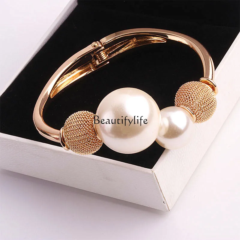

European and American Personalized Pearl Opening Bracelet Korean Style Fashionable All-Match Bracelet Clothes Cuff Accessories