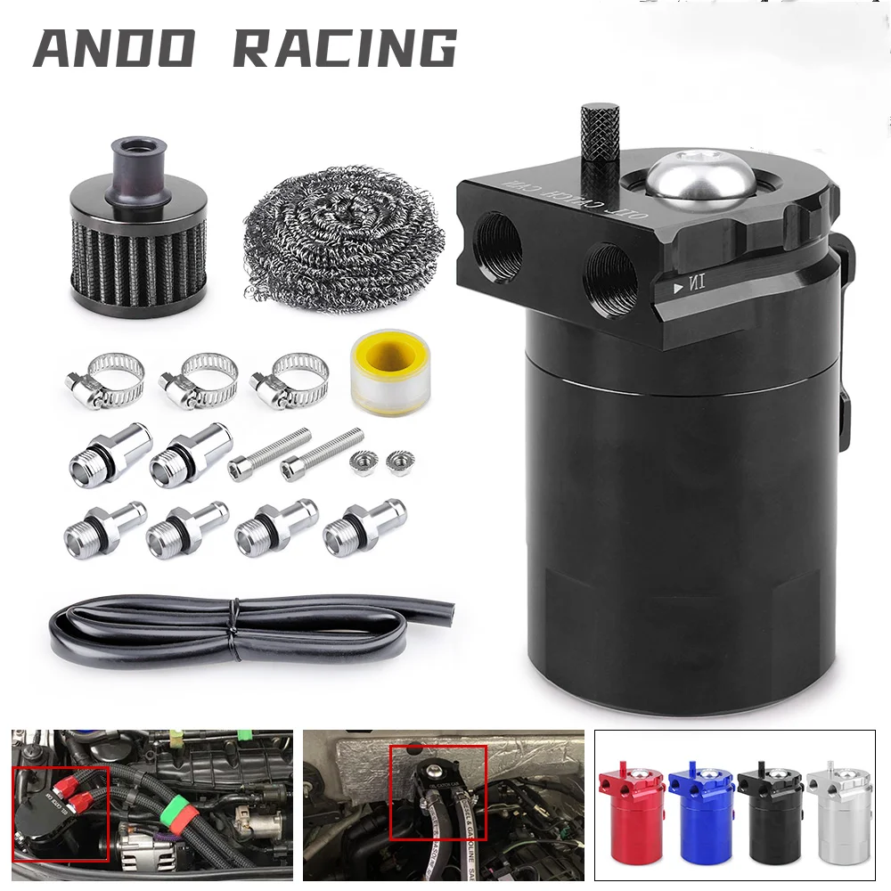 

300ml Oil Catch Can Kit Car Universal Baffled Aluminum Oil Trap Reservoir Fuel Catch Tank With Air Filter Red Black Blue Silvery