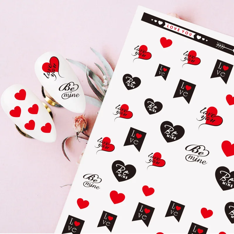 

1 Sheet Net Red Nail Accessories for Valentine's Day INS Love Cute Nail Sticker Decal Nail Art Decoration