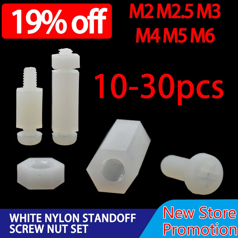 

White Hex Nylon Standoff Thread Screw Bolt Nut Set M2 M2.5 M3 M4 M5 M6 Male Female PCB Pillars Motherboard Standoffs Spacers