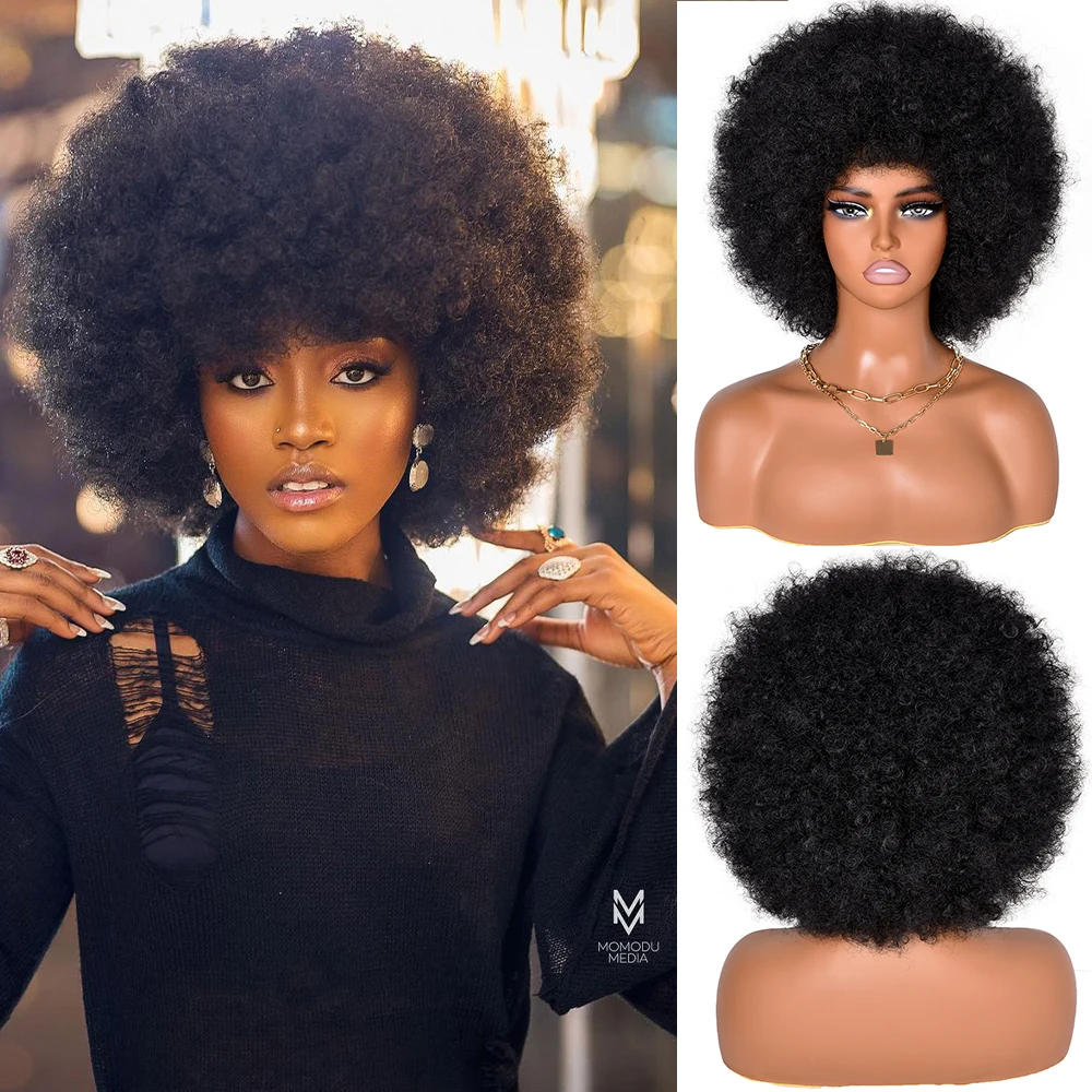 

Afro Curly Wig for Black Women Short Afro Curly Wig With Bangs Soft Natural Looking Full Wigs for Daily Party Cosplay Halloweeen
