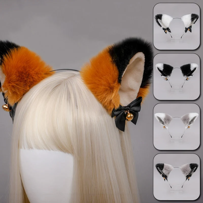 

Cute Plush Fox Ear Headband with Bowknot and Bell Lolita Hair Accessories for Cosplay and Performance Cat Ear Hair Bands Jewelry