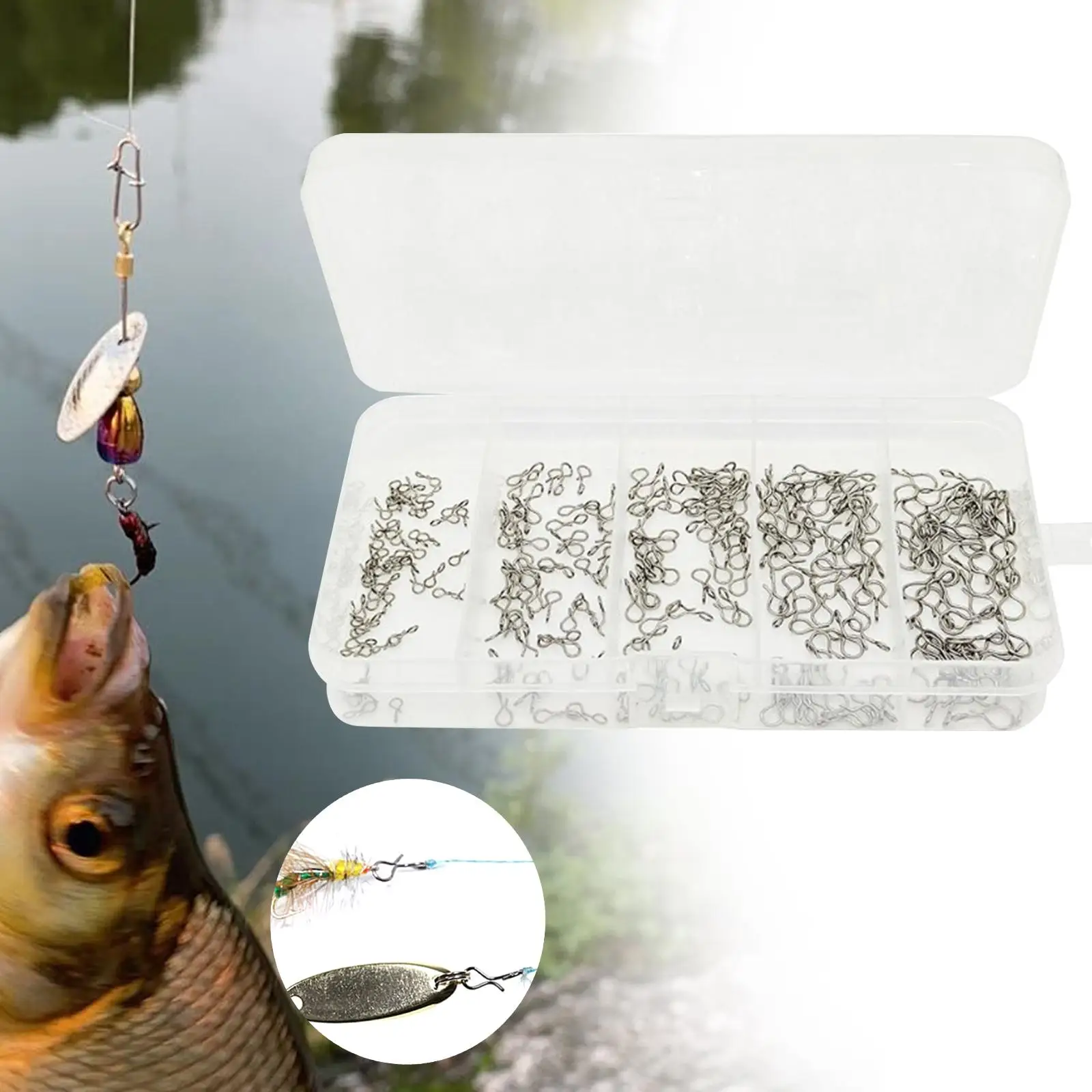 

250Pcs Fly Fishing Snap 5 Sizes Quick Change for Hanging Lures Flies Hook Lures