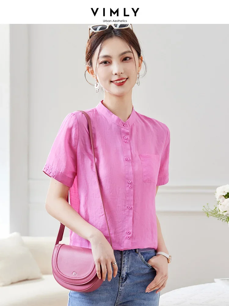 Vimly 100% Ramie Short Sleeve Shirt Summer 2023 Simple Thin Stand Collar Straight Loose Button Chiffon Shirt for Woman M2161
Vimly 100% Ramie Short Sleeve Shirt Summer 2023 Simple Thin Stand Collar Straight Loose Button Chiffon Shirt for Woman M2161