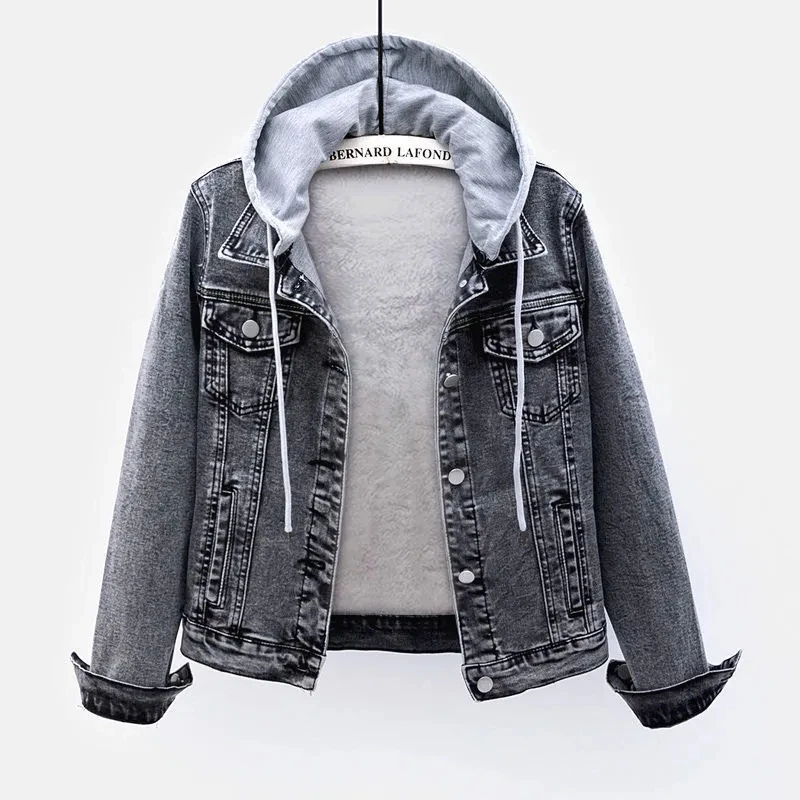 Women Fleece Warm Winter Women Jean Jacket Pockets Button Soft Hooded Warm Outerwear Hooded Fashion Slim Denim Coats Female
Women Fleece Warm Winter Women Jean Jacket Pockets Button Soft Hooded Warm Outerwear Hooded Fashion Slim Denim Coats Female