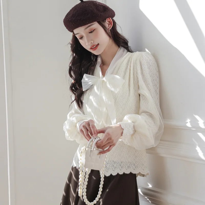 Bow Lace Bottoming Shirt for Women for Srping Autumn 2023 New Stitching V-neck Long Sleeve Shirt Blusas Mujer De Moda
Bow Lace Bottoming Shirt for Women for Srping Autumn 2023 New Stitching V-neck Long Sleeve Shirt Blusas Mujer De Moda