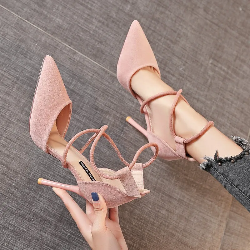 

2024 Four Seasons Women's Suede High Heels 9cm New Pointed Stiletto Fashion Sexy Black Wedding Shoes Nude Bridal Shoes