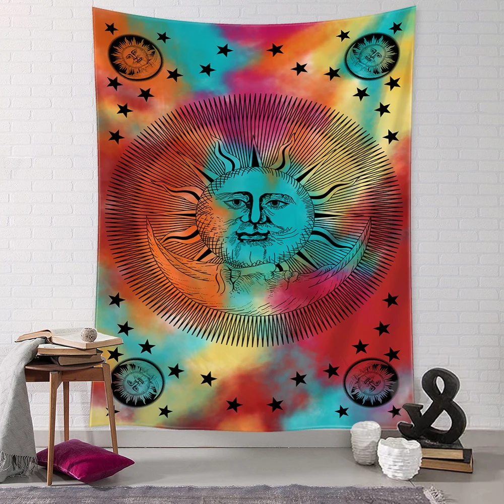 

Colorful Stars Sun And Moon Tapestry Wall Hanging Mysterious Abstract Witchcraft Hippie Art Bedroom Dormitory Decor