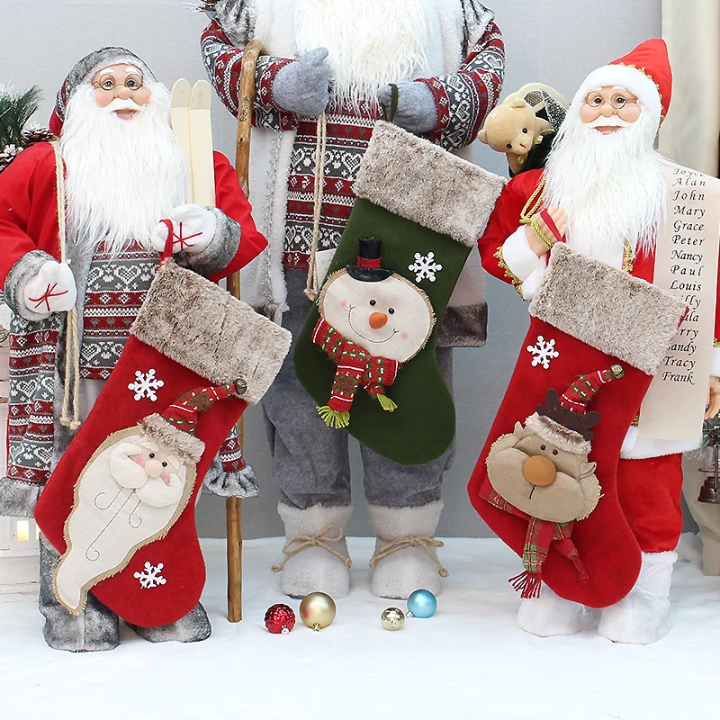 

2023 Christmas Stockings Candy Bag Christmas Hanging Ornaments For Home Navidad 2024 New Year Sock Xmas Tree Decors