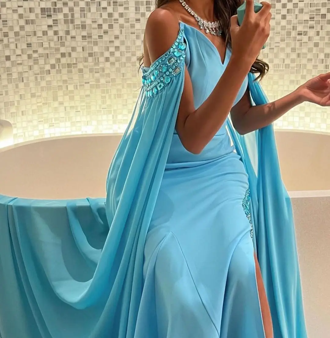 Blue Evening Dresses Sweetheart Floor Length Prom Dress Applique Sweep Train Spaghetti Straps Saudi Arabia Women's Formal Dress
Blue Evening Dresses Sweetheart Floor Length Prom Dress Applique Sweep Train Spaghetti Straps Saudi Arabia Women's Formal Dress