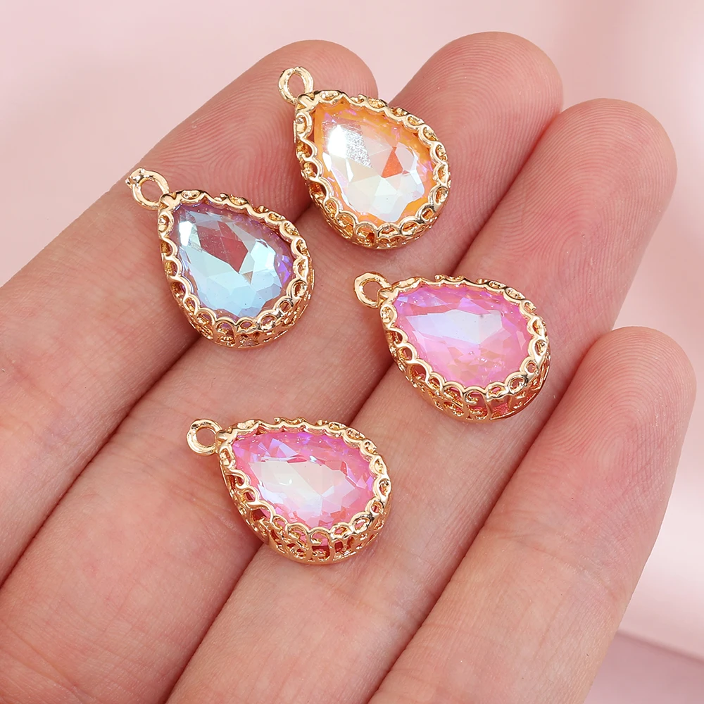 

5pcs Waterdrop Glass Charms AB Color Crystal Drop Shape Copper Frame Pendants Necklace Earrings Component for DIY Jewelry Making