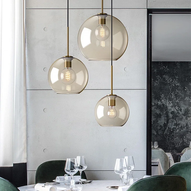 

Modern Nordic Hanging Loft Glass Lustre Pendant Light Industrial Decor Lights Fixtures E27/E26 for Kitchen Restaurant Lamp